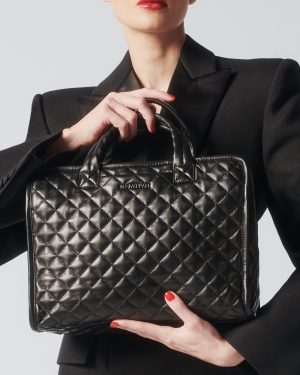 Quilted Black Leather Medium Metro Box Tote