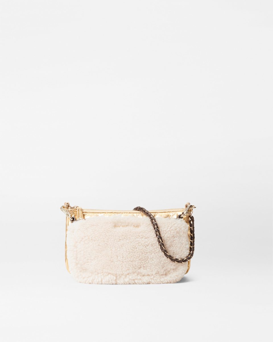 Shearling and Gold Metallic Leather Crosby Convertible Crossbody
