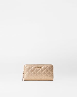 Honey Metallic Leather Long Zip Round Wallet