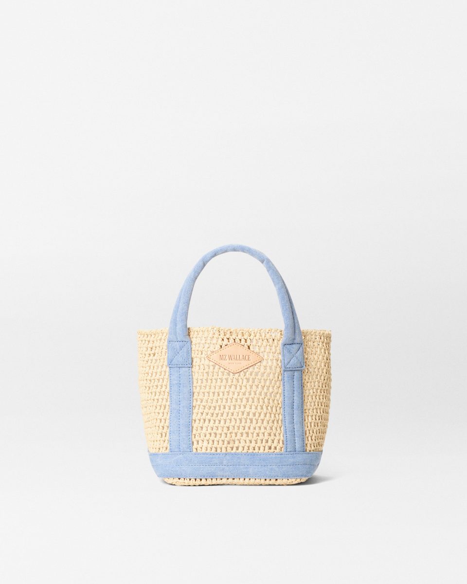 Crochet/Light Denim Mini Crochet Tote