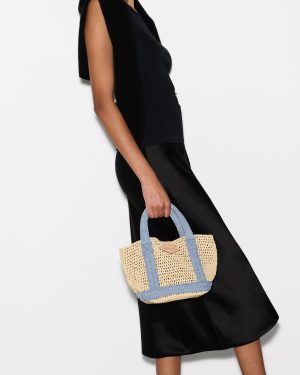 Crochet/Light Denim Mini Crochet Tote