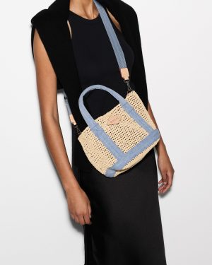 Crochet/Light Denim Mini Crochet Tote