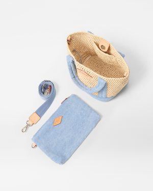 Crochet/Light Denim Mini Crochet Tote