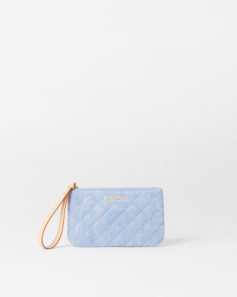 True Light Denim Flat Metro Wristlet